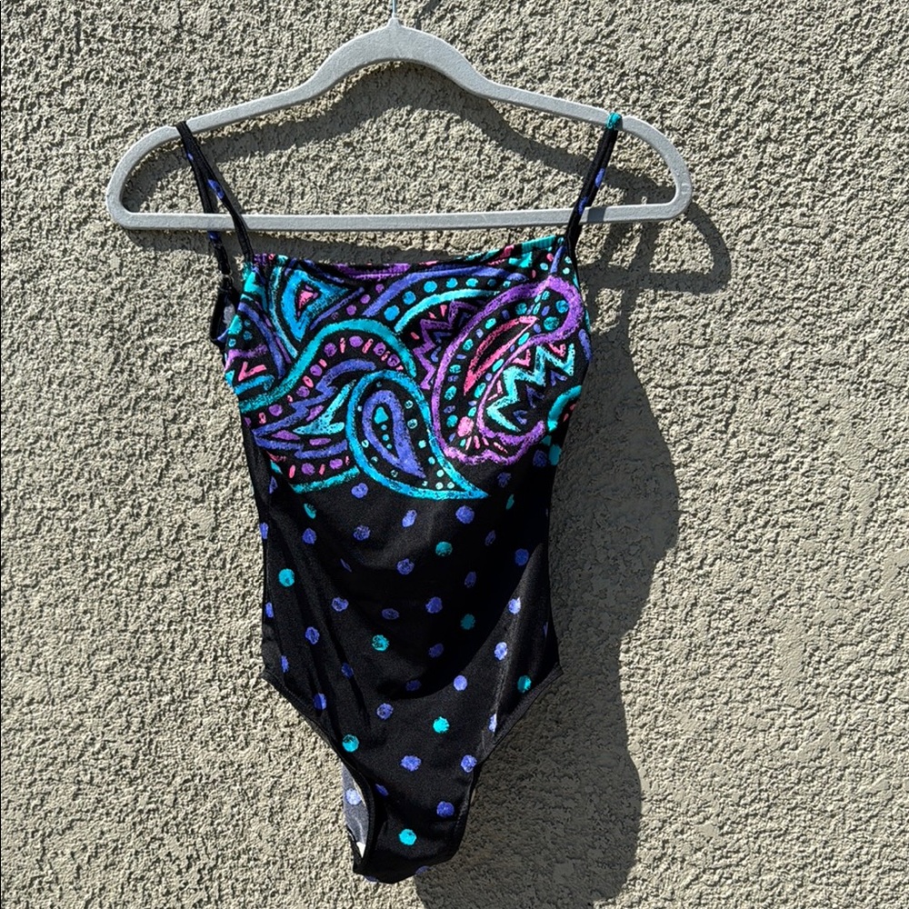 Vibrant Black and Purple One Piece Swimsuit